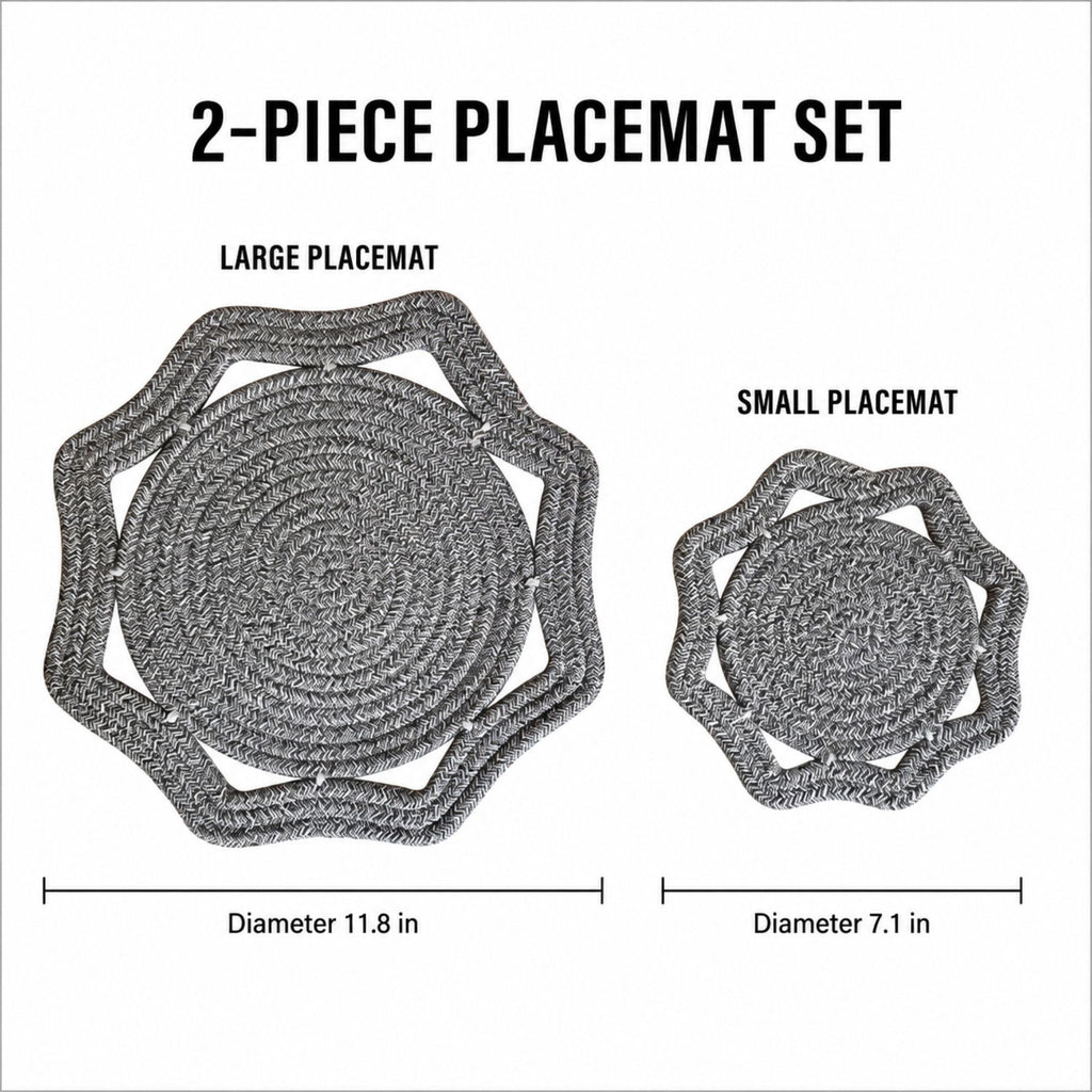 Woven Cotton Cord Octagonal Placemat and Coaster 2-Piece Set