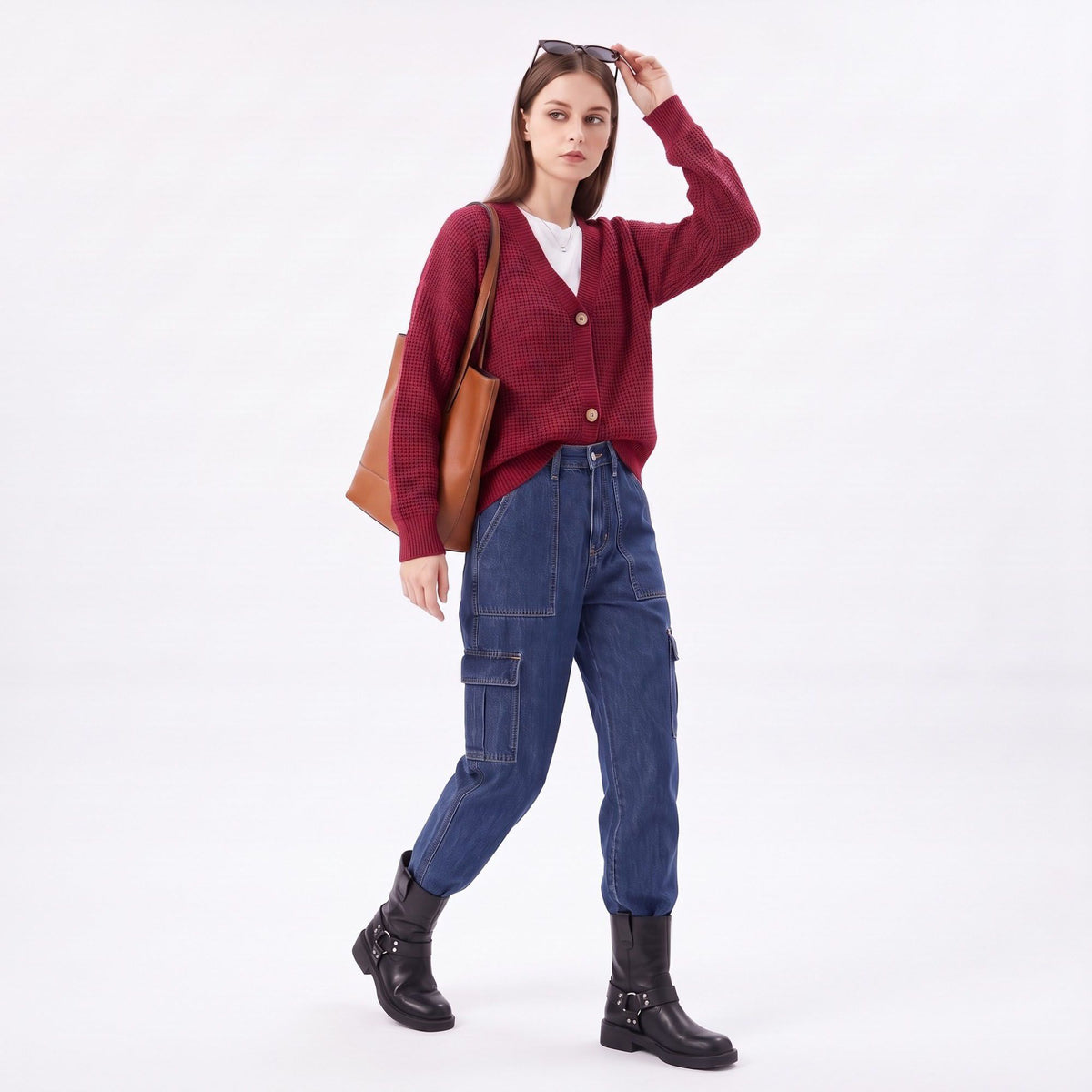 Textured V-Neck Button-Front Cardigan Sweater