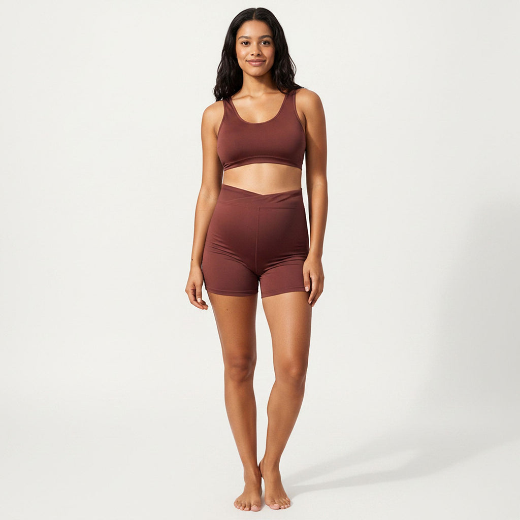 Anna-Kaci Swim Women's Two-Piece Maternity Swimwear Set with Cropped Tank Top and High-Waisted Shorts