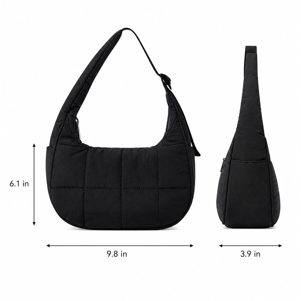 Quilted Nylon Hobo Shoulder Bag with Adjustable Strap and Multiple Pockets