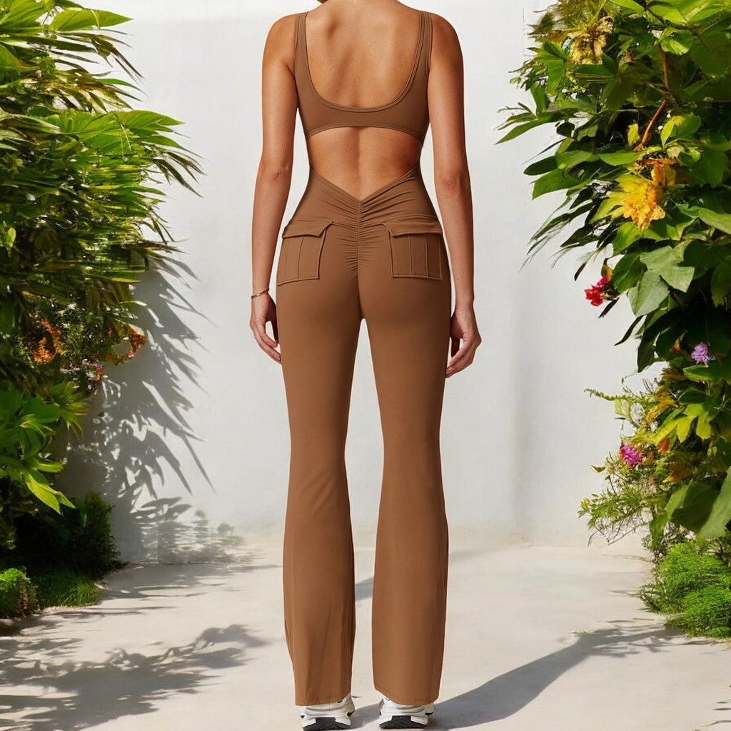 Seamless Flared Bodysuit with Scoop Neck for Activewear
