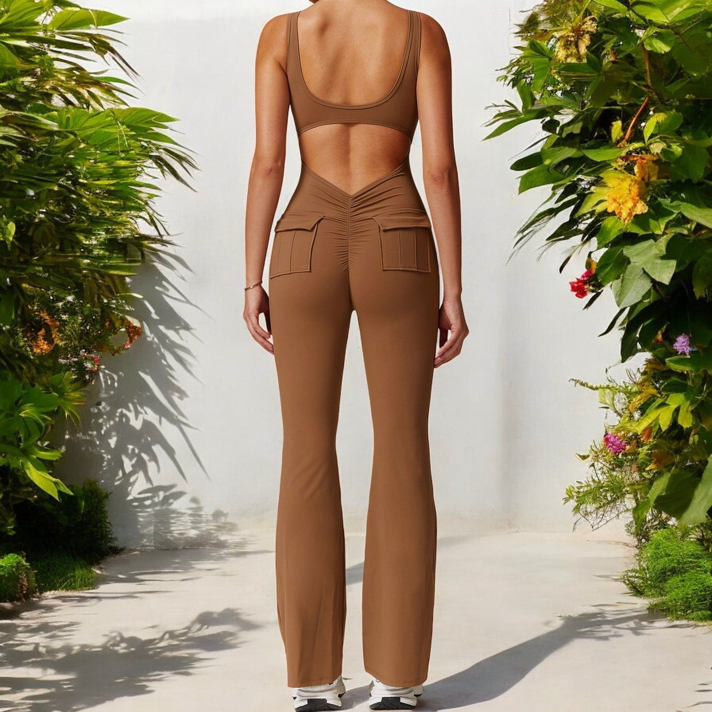 Seamless Flared Bodysuit with Scoop Neck for Activewear