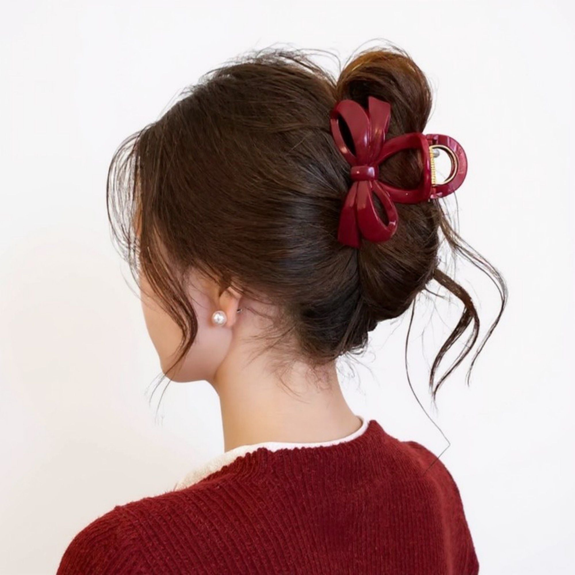Anna-Kaci 2pcs Glossy Bow Hair Claw Clip with Curved Design and Strong Spring Grip 3in