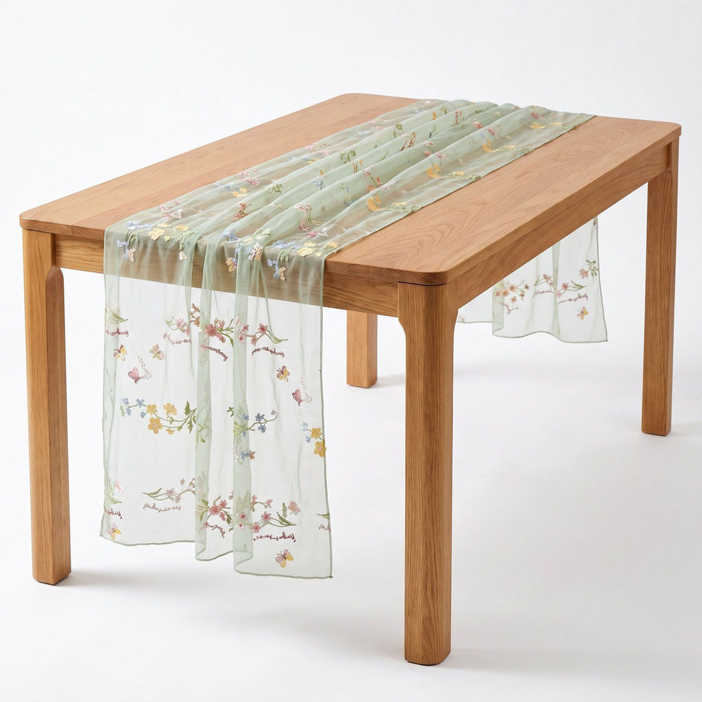 Sheer Floral Embroidered Table Runner 29.5x70.9in