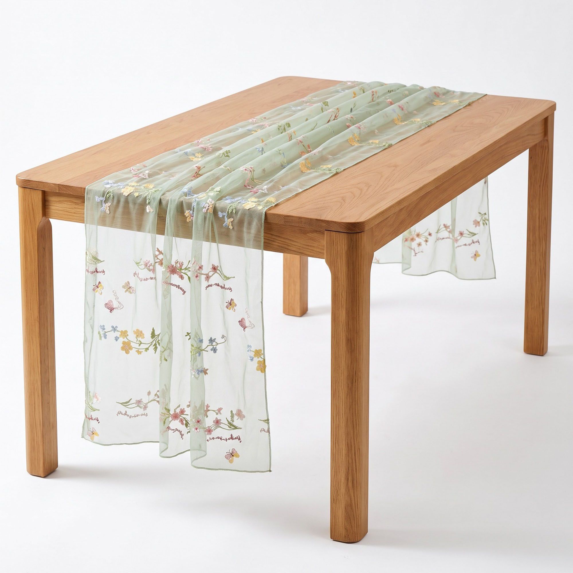 Sheer Floral Embroidered Table Runner 29.5x70.9in