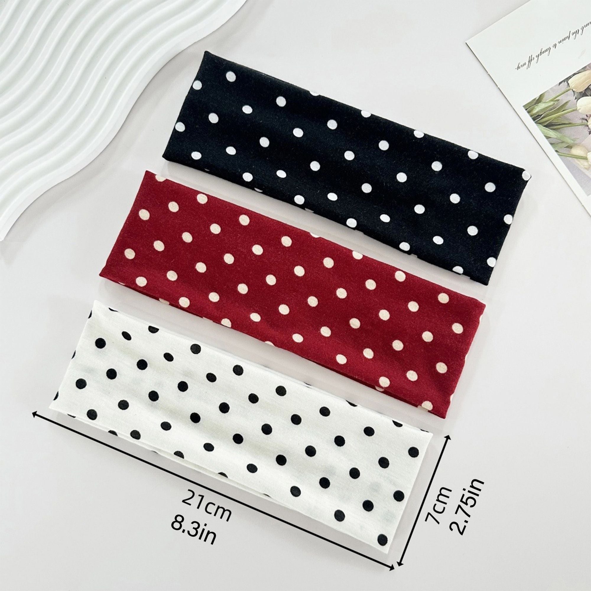 Polka Dot Stretch Headbands 3 Pack Soft Cotton Hair Bands Wide Headwrap for Daily Wear