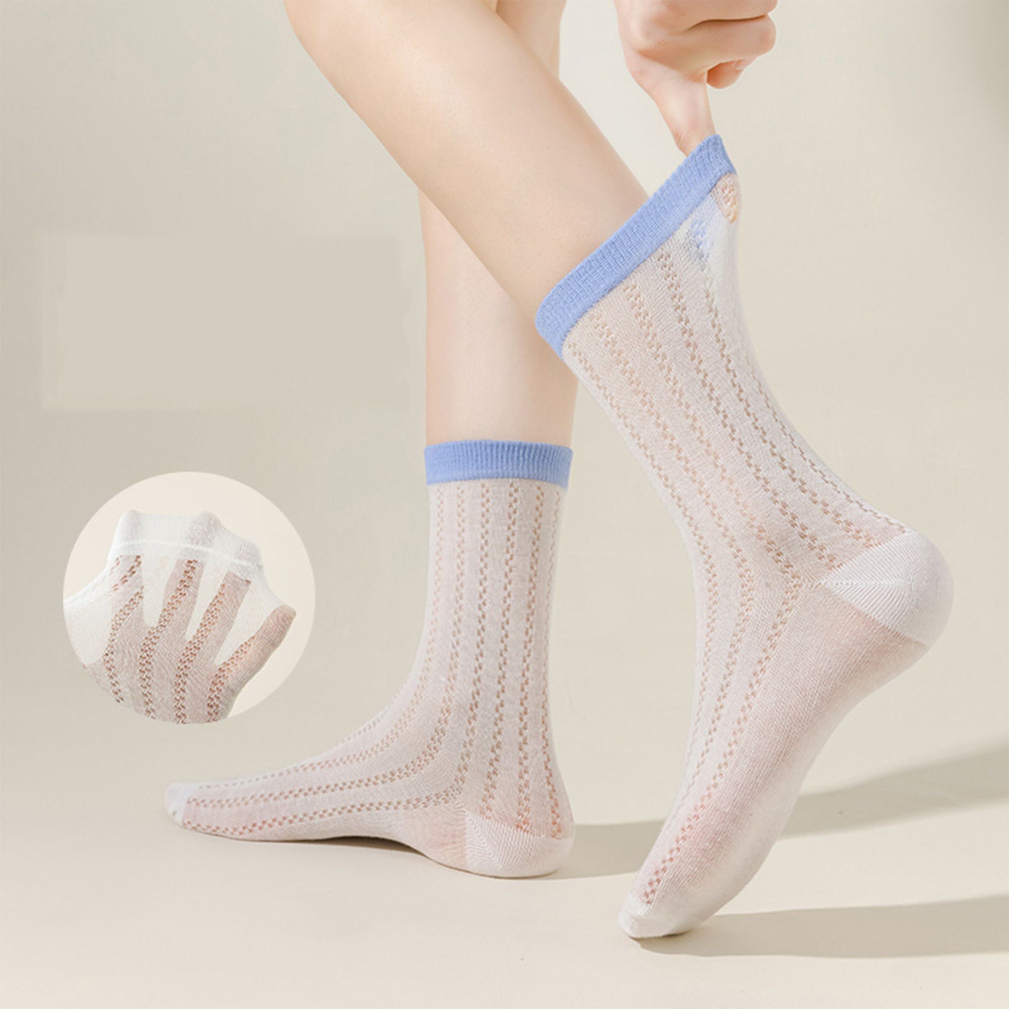 Anna-Kaci 5 Pairs Women's Breathable Lace-Knit Crew Socks with Colored Cuffs Soft Lightweight Anti-Odor for Casual Wear