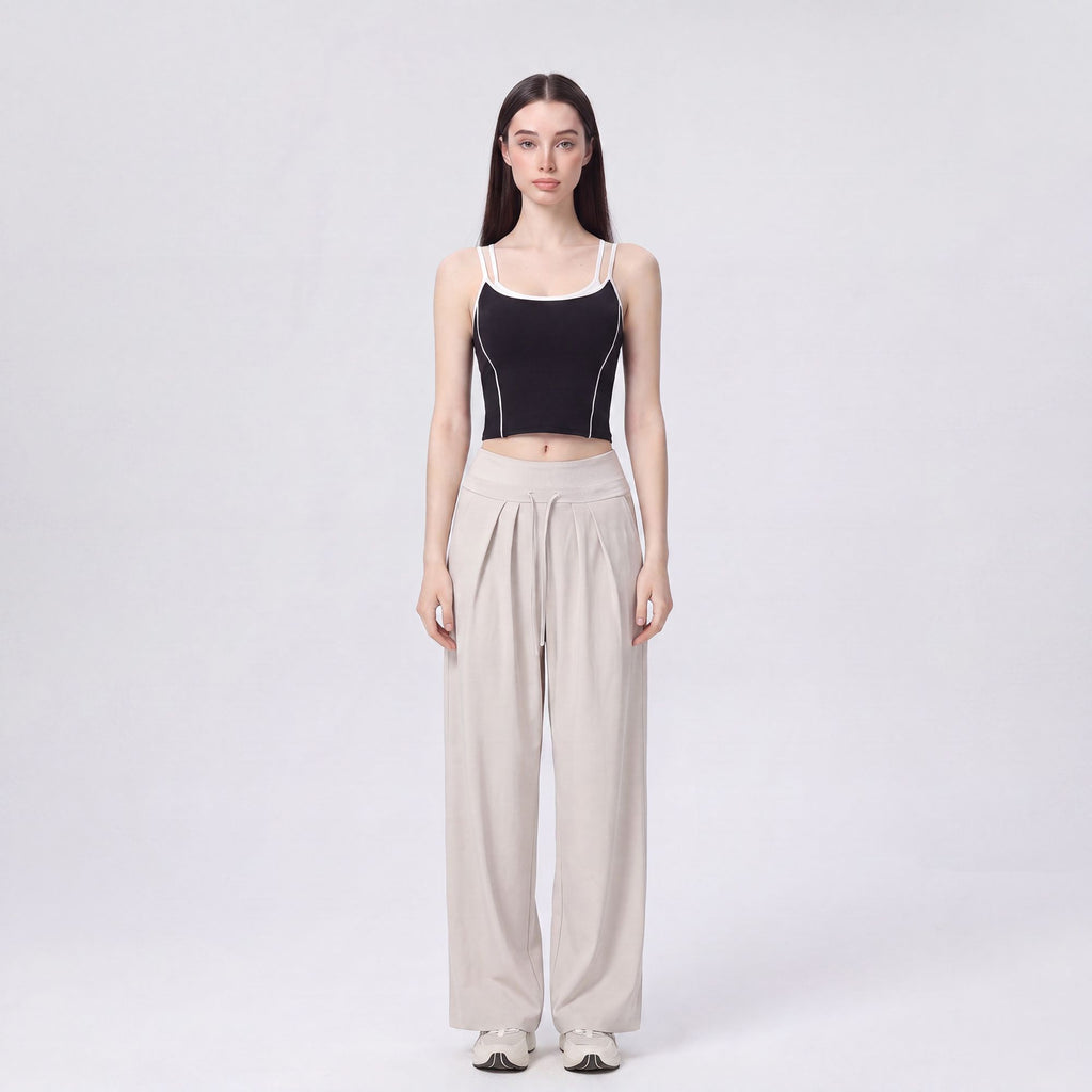 Contrast Trim Double Strap Cropped Cami Tank Top with Fitted Light Support Activewear Design