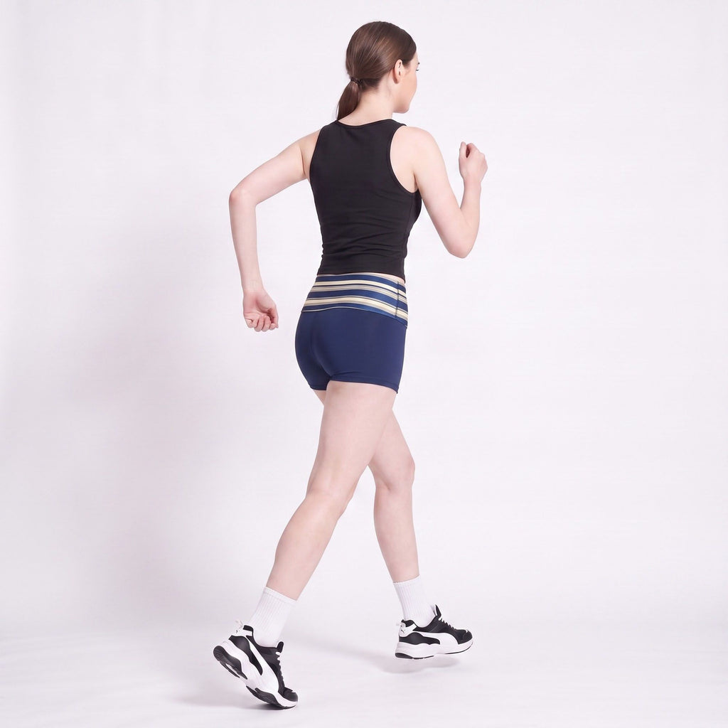 Striped Foldover Waist Fitted Athletic Shorts for Workouts Running and Everyday Activewear