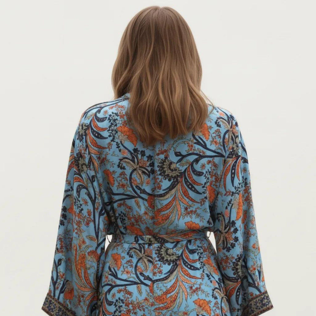 Anna-Kaci Women's Floral Paisley Maxi Dress with Long Sleeves Adjustable Waist Tie and Flowing Relaxed Fit