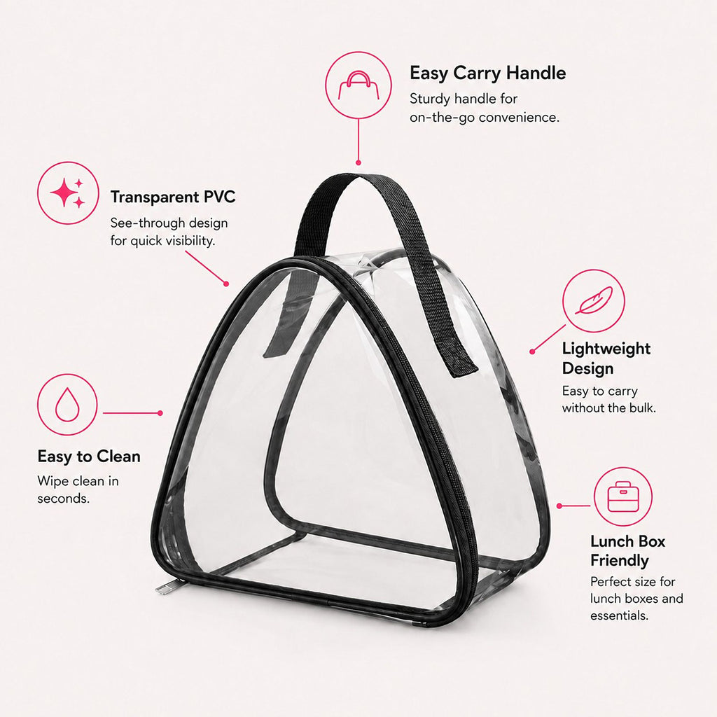 Clear Triangular Lunch Bag with Zipper Closure and Top Handle