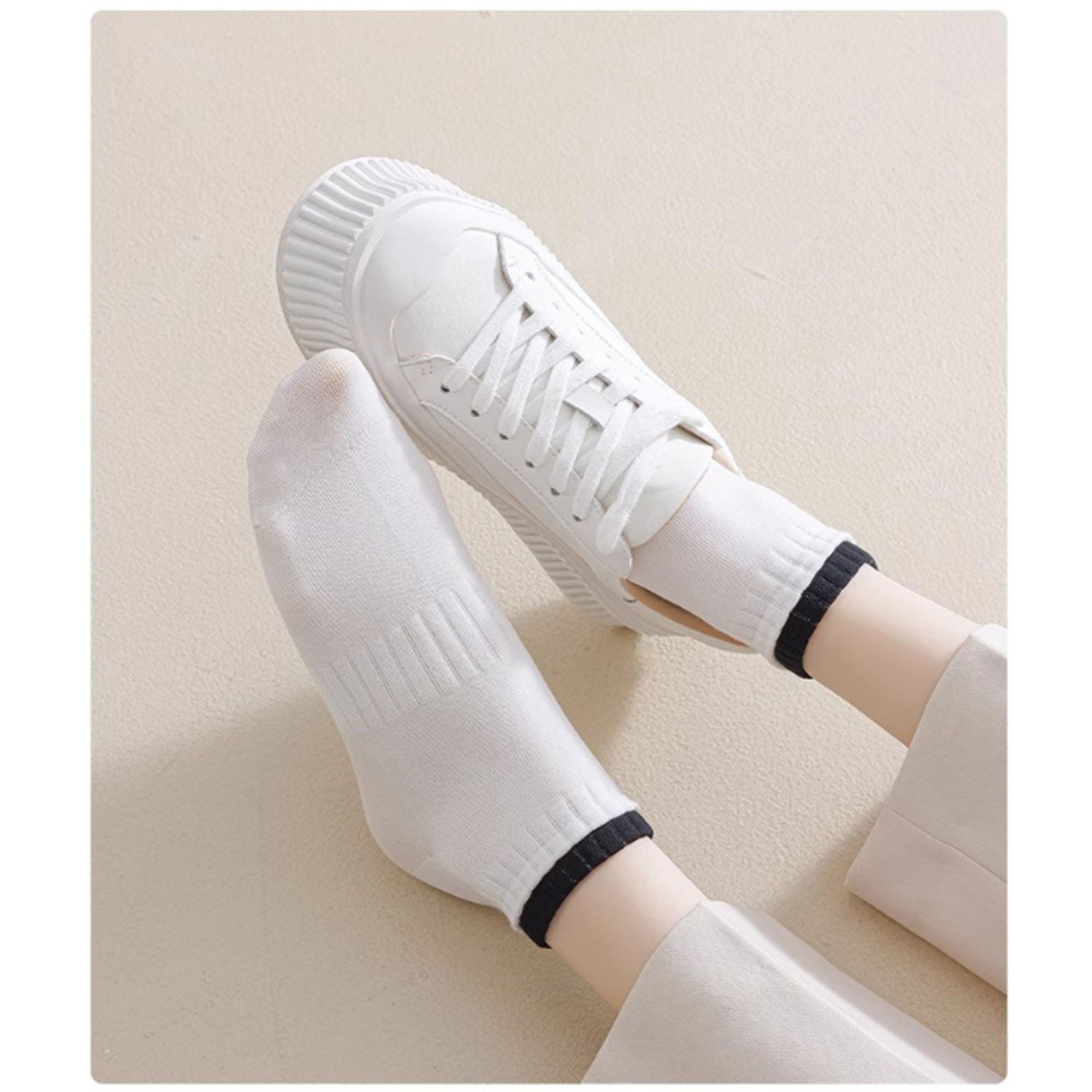 Anna-Kaci Women's 3-Pack Ribbed Ankle Socks with Contrast Color Cuffs Soft Cotton Stretch Design