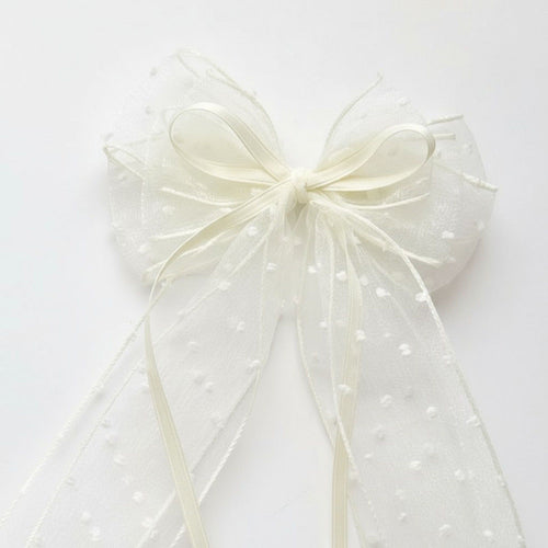 Anna-Kaci 2pcs Sheer Polka Dot Bow Hair Clip with Layered Tulle Design and Long Ribbon Tails