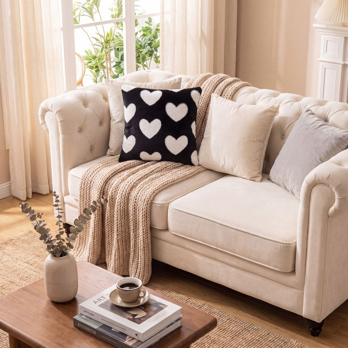 Pink Heart Plush Throw Pillow Cover Decorative Square Cushion Cover for Sofa Couch Bed