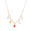 Pearl Beaded Fashion Necklace with Colorful Teardrop Crystal Charms