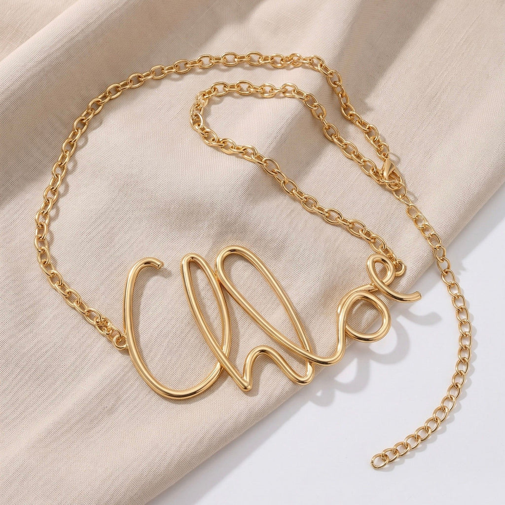 Cursive Name Letter Metal Waist Chain Adjustable Personalized Statement Waist Jewelry 43.3in