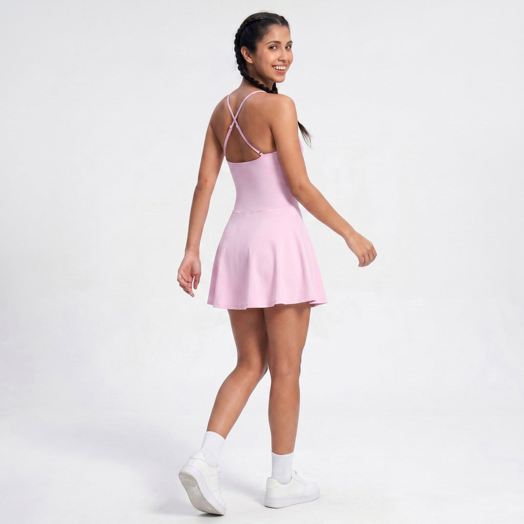 Cami Strap Active Dress Scoop Neck Flared Skirt Workout Yoga Tennis Dress