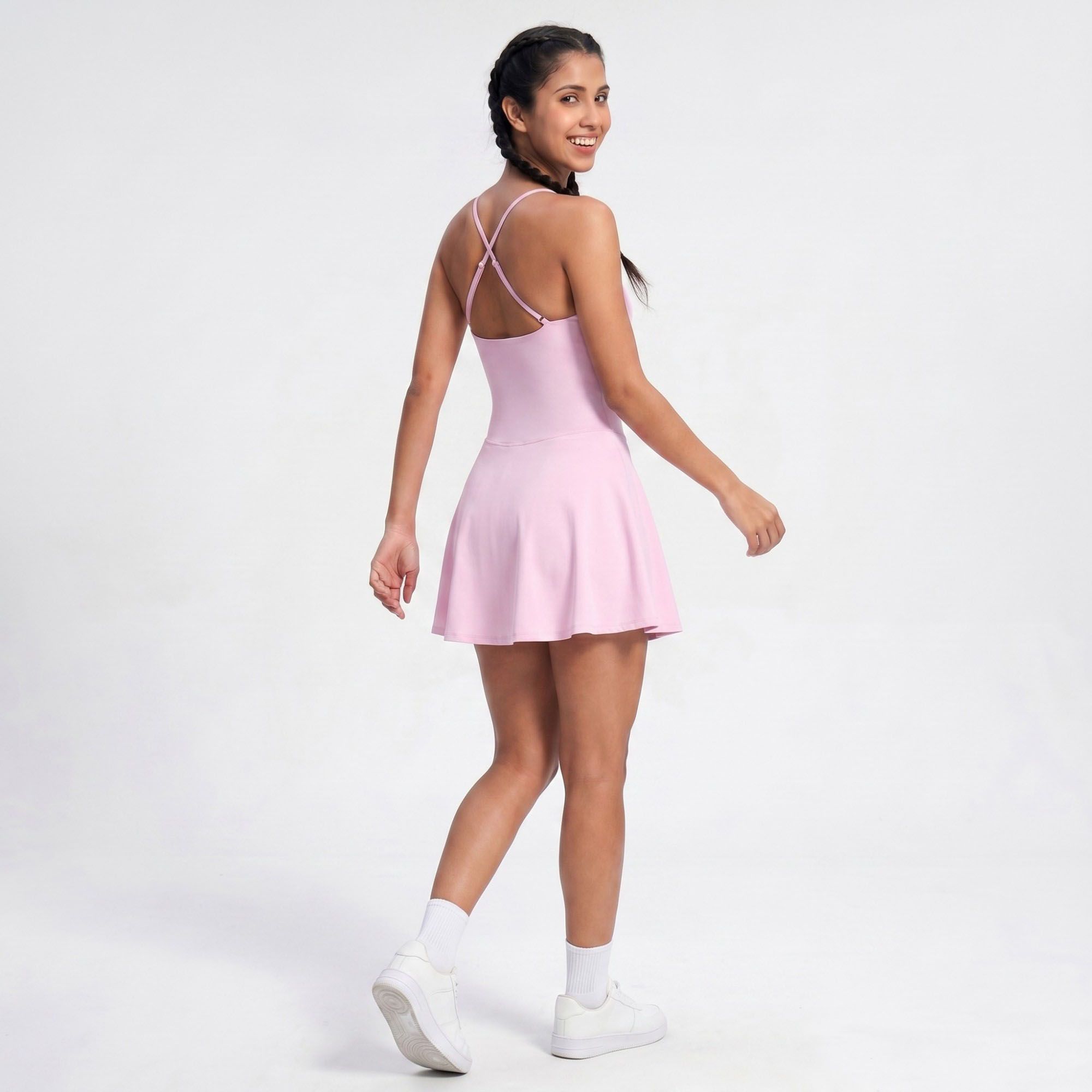 Cami Strap Active Dress Scoop Neck Flared Skirt Workout Yoga Tennis Dress