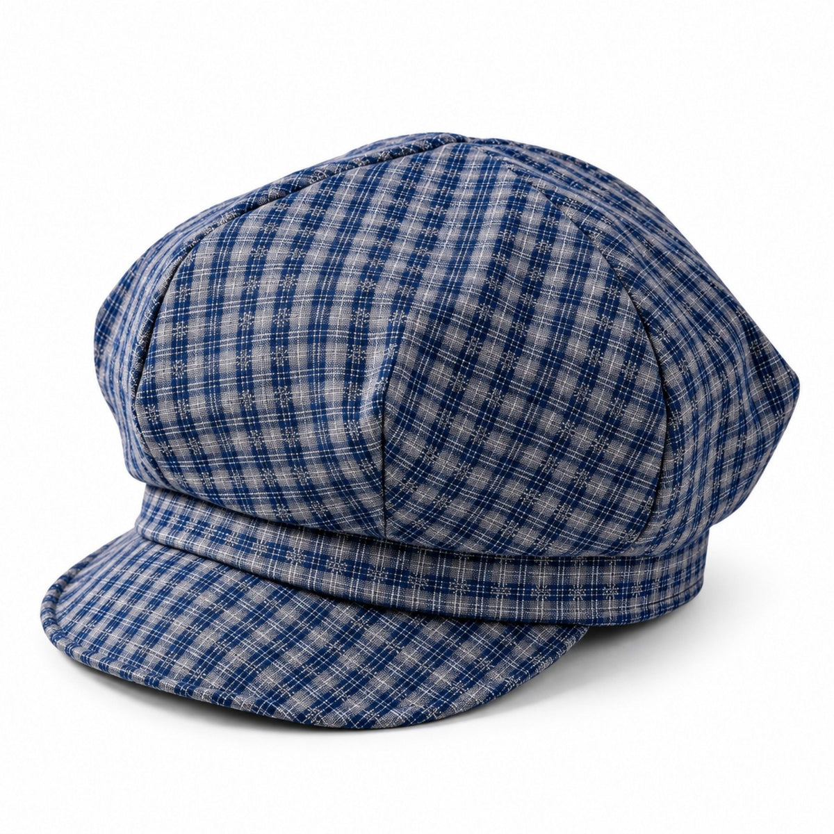 Plaid Newsboy Cap with Paneled Crown and Short Brim