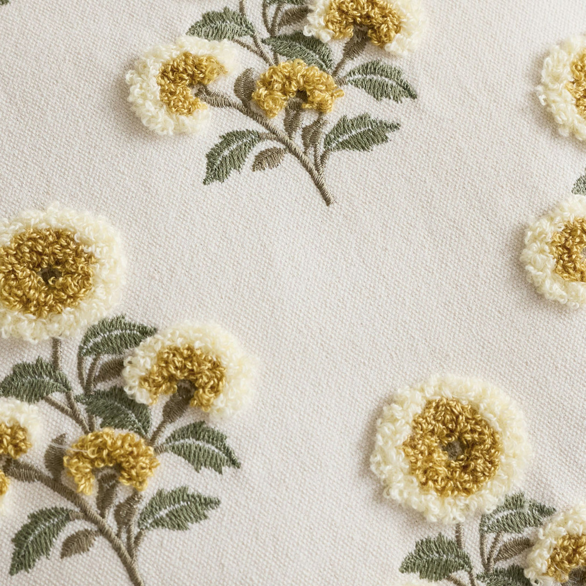 Square Floral Embroidered Throw Pillow Cover Textured Botanical Cushion