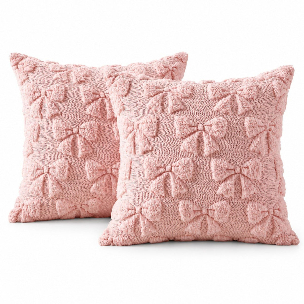 2 Pack Tufted Bow Heart Decorative Throw Pillow Covers Soft Textured Cushion Covers