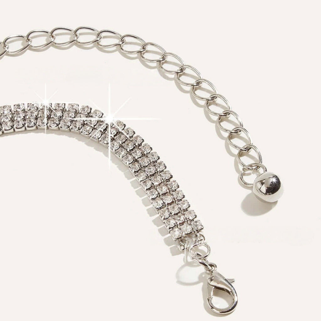 Anna-Kaci Women's Rhinestone Chain Belt with Adjustable Link Closure and Dangle Accent 45.5x1.2in