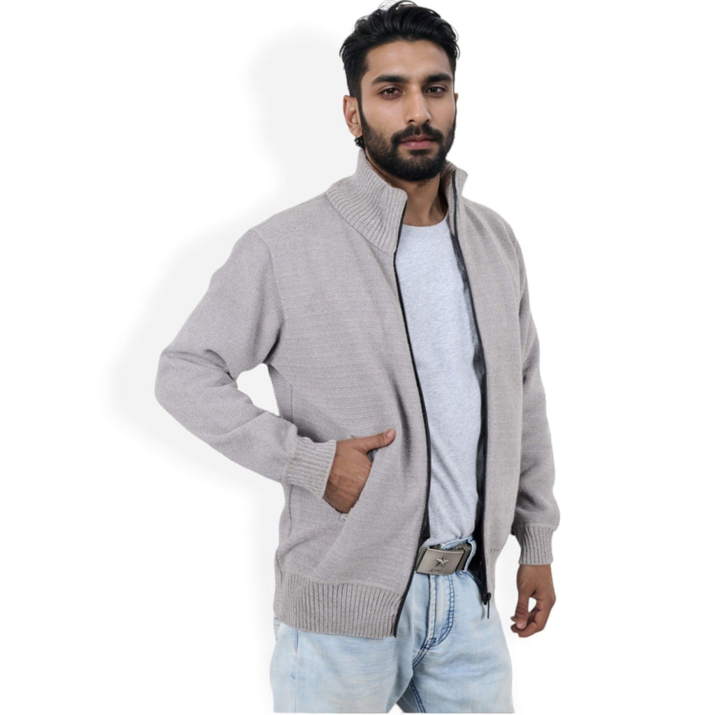 Anna-Kaci Men's Zip-Up Ribbed Knit Cardigan Sweater with Stand Collar