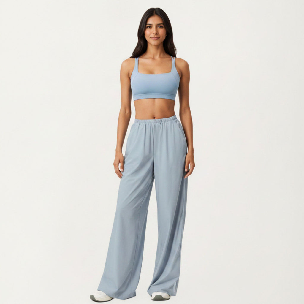 Anna-Kaci Active Women's Wide Leg Lounge Pants with Elastic Waistband and Relaxed Draped Fit