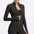 Full Zip Workout Jacket with Thumbholes and Zipper Pockets