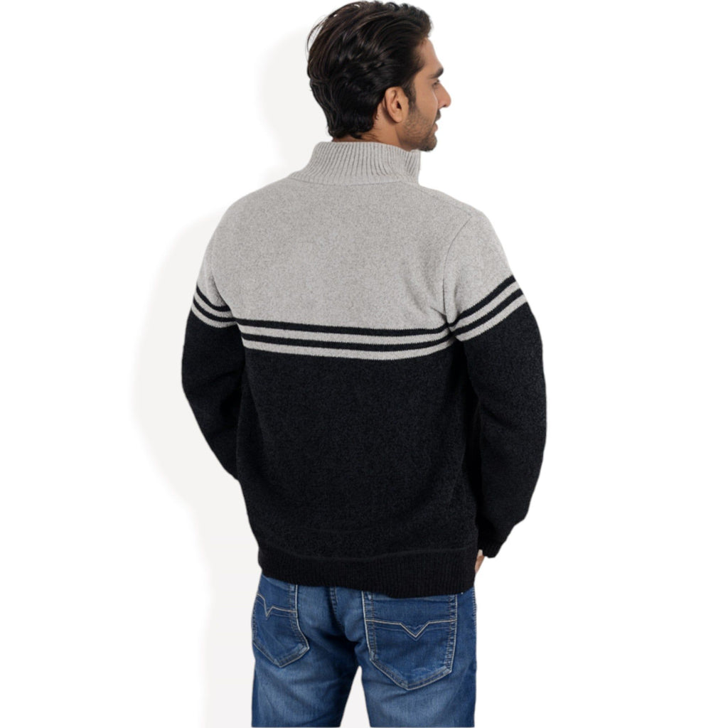 Anna-Kaci Men's Zip-Up Striped Fleece Jacket with High Collar and Front Pockets