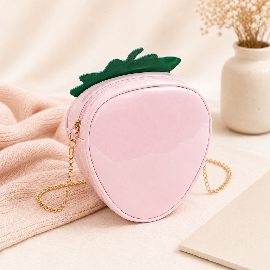 Strawberry Shaped Crossbody Bag with Chain Strap and Zip Closure