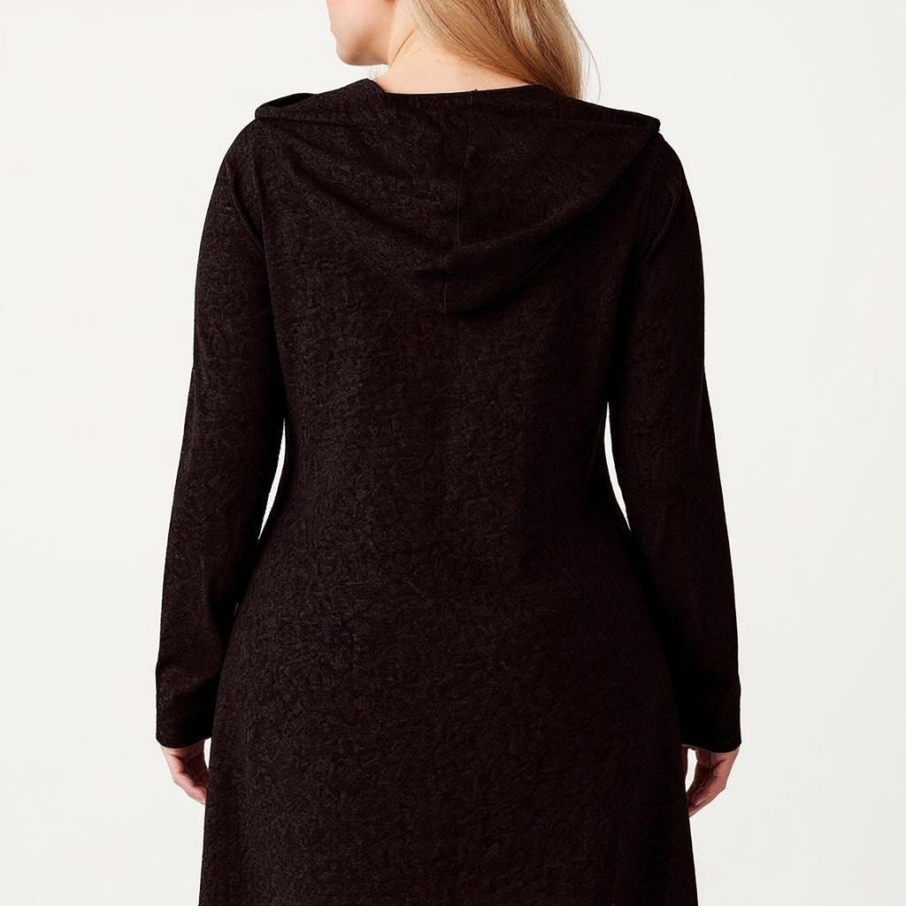 Anna-Kaci Women's Plus Size Long Sleeve Hooded Maxi Dress with Relaxed Fit Silhouette and Soft Flowy Hem