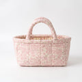 Quilted Floral Storage Basket with Handles for Home Organization