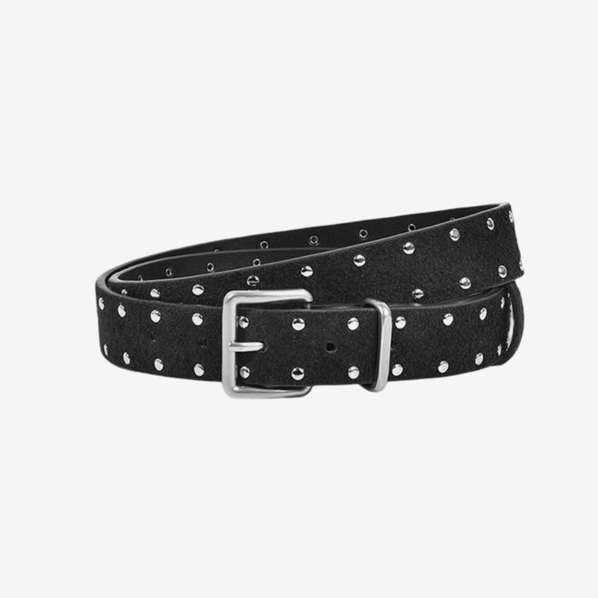 Studded Suede Leather Belt with Square Silver Tone Buckle 41.3in
