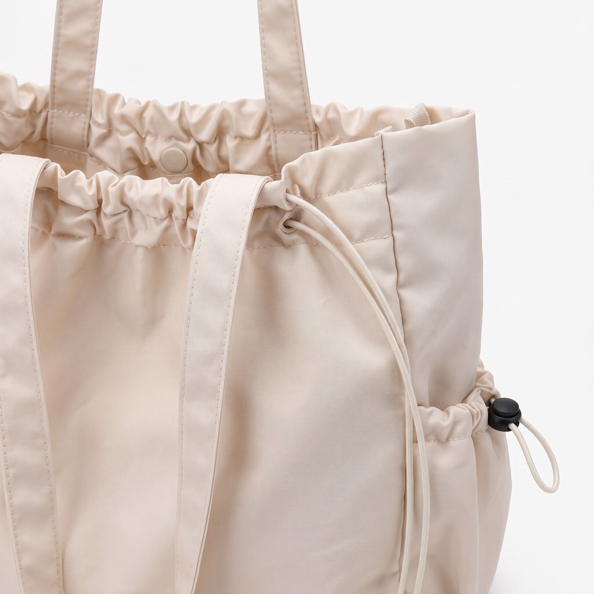 Drawstring Tote Bag with Long Shoulder Straps and Adjustable Side Pockets 12.5x13x5.5in