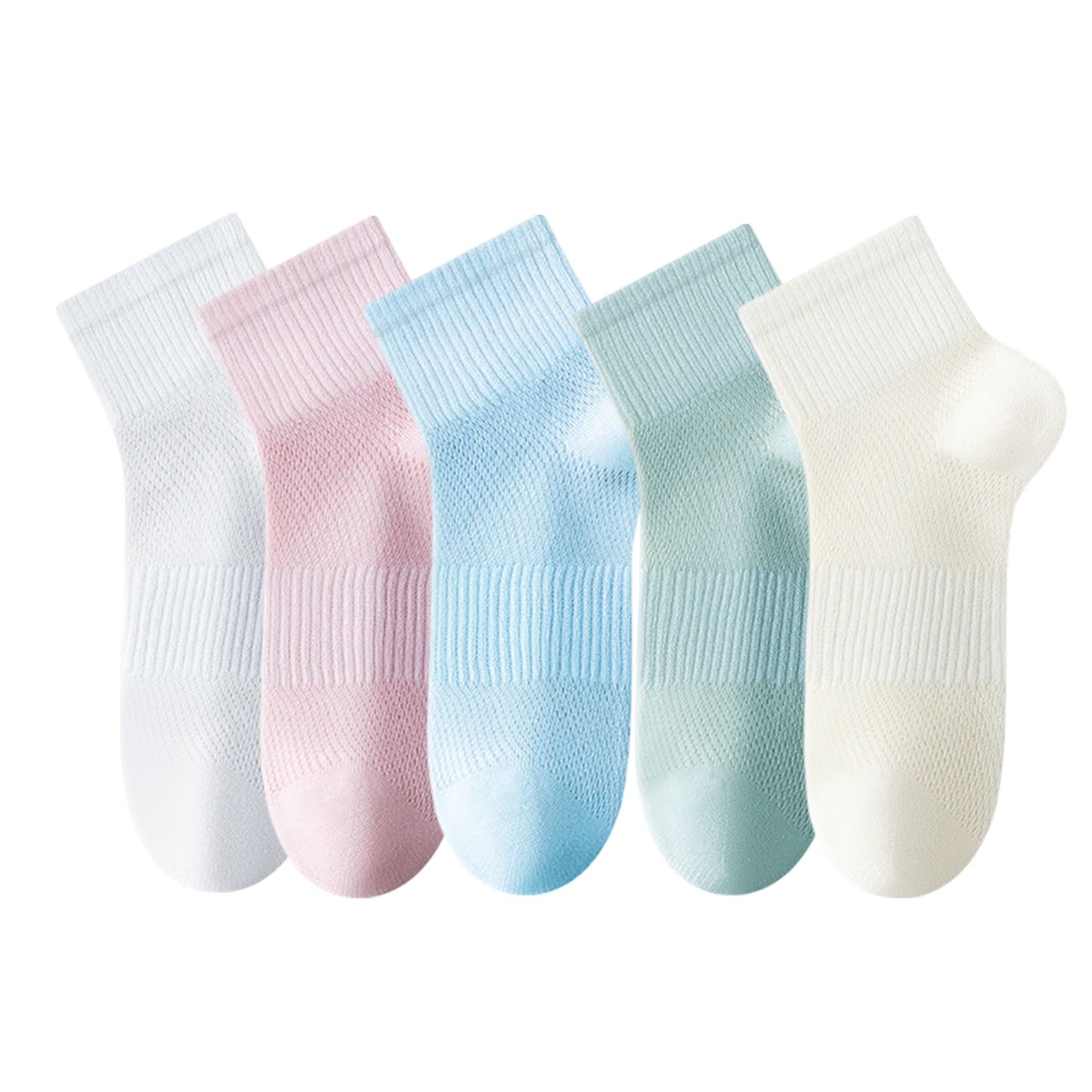 Anna-Kaci Womens Lightweight Breathable Ankle Socks 5-Pack Cushioned Sole Mesh Texture Soft Stretch Comfort Fit