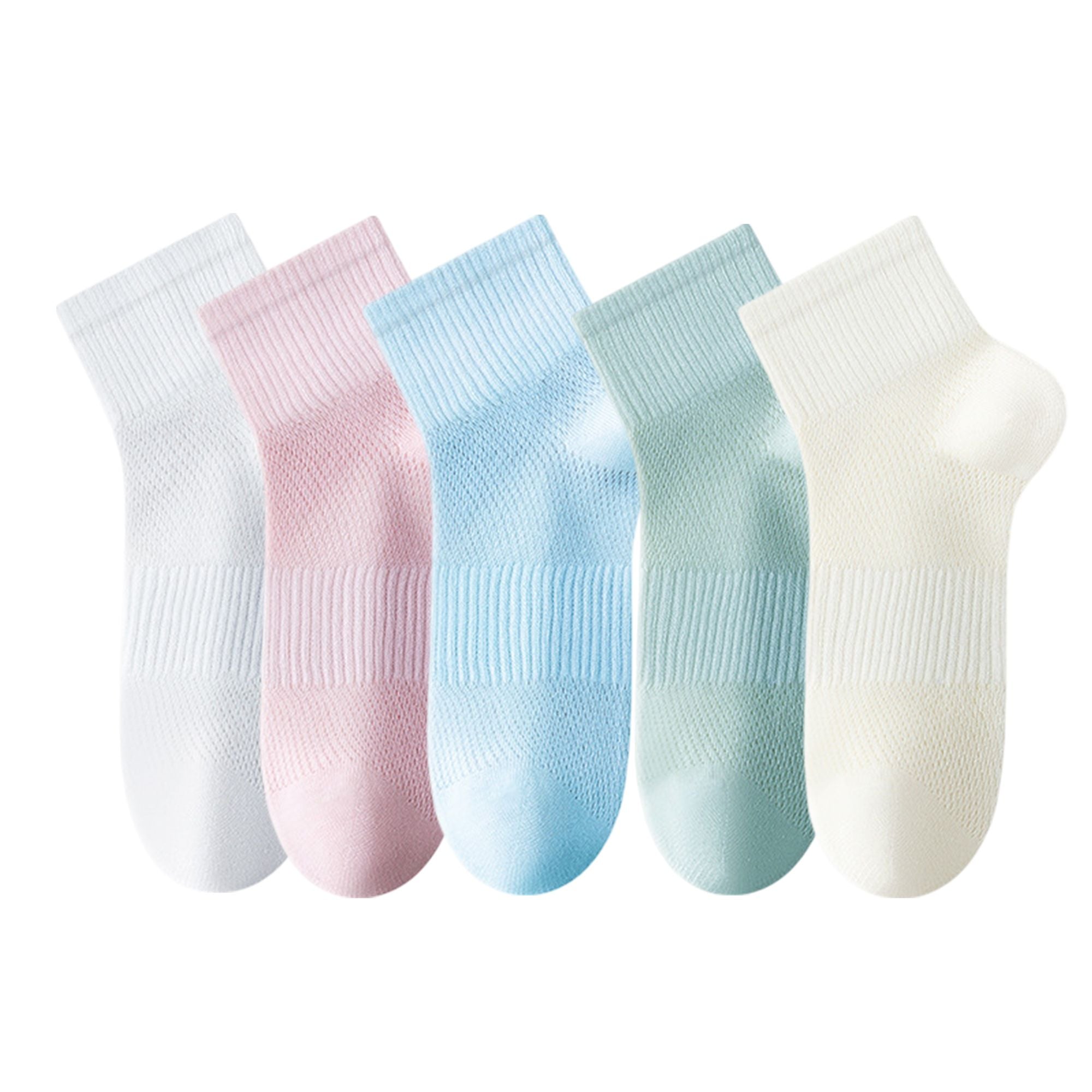 Anna-Kaci Womens Lightweight Breathable Ankle Socks 5-Pack Cushioned Sole Mesh Texture Soft Stretch Comfort Fit