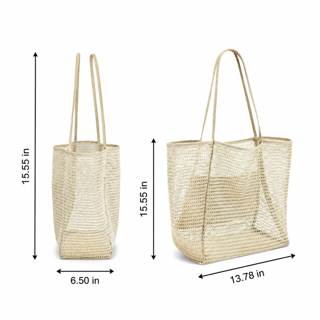 Mesh Tote Bag Large Capacity Lightweight Polyester Shoulder Handbag with Inner Pouch