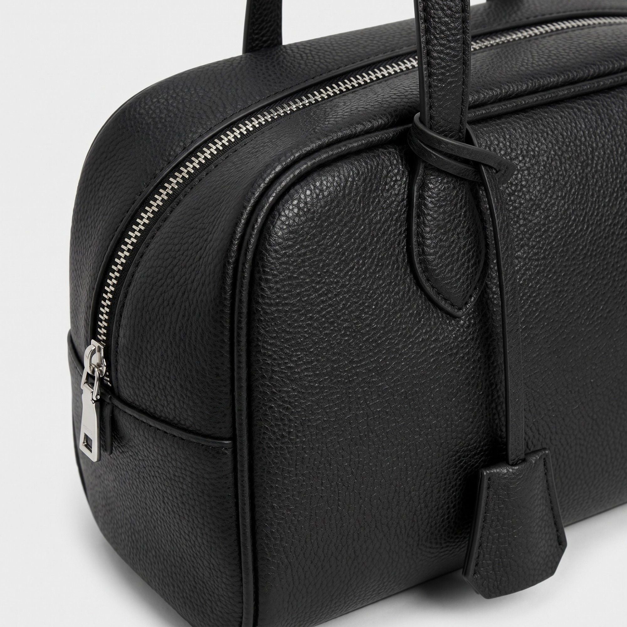 Smooth Grain Rectangular Boston Shoulder Bag with Fixed Long Top Handles & Full Zip Closure 11.8x7.1x4.7in