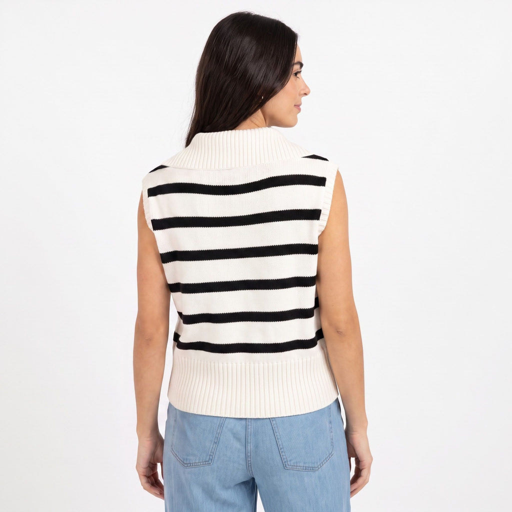 Striped Quarter Zip Sleeveless Sweater Vest