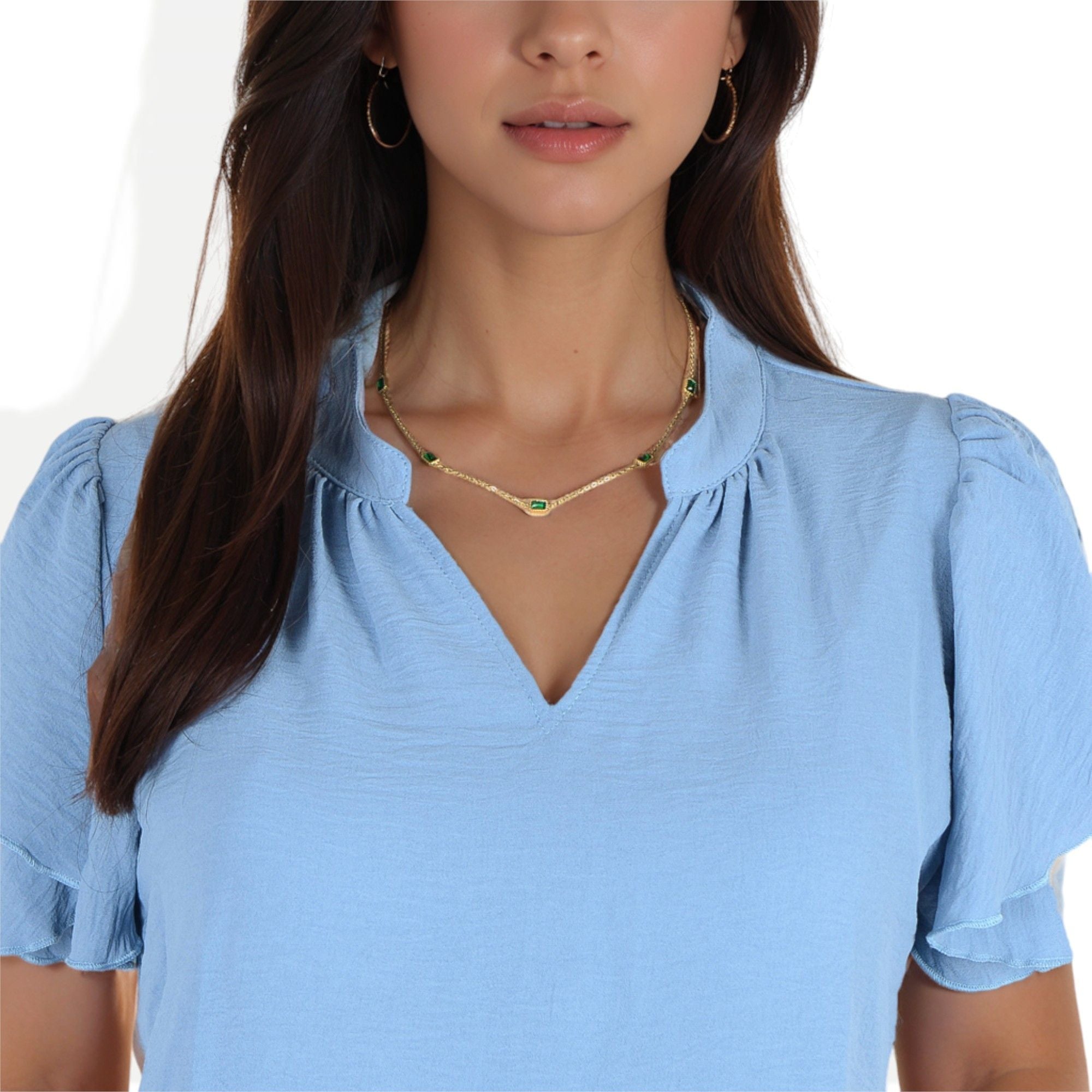 Women's Stainless Steel Fashion Necklace with 18K Gold Plated Chain and Acrylic Gemstone Accents, Adjustable Length, Modern Design