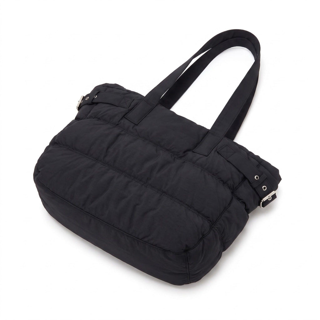 Oversized Puffer Tote Bag with Long Shoulder Straps and Side Buckle Details 13.5x14x4.5in