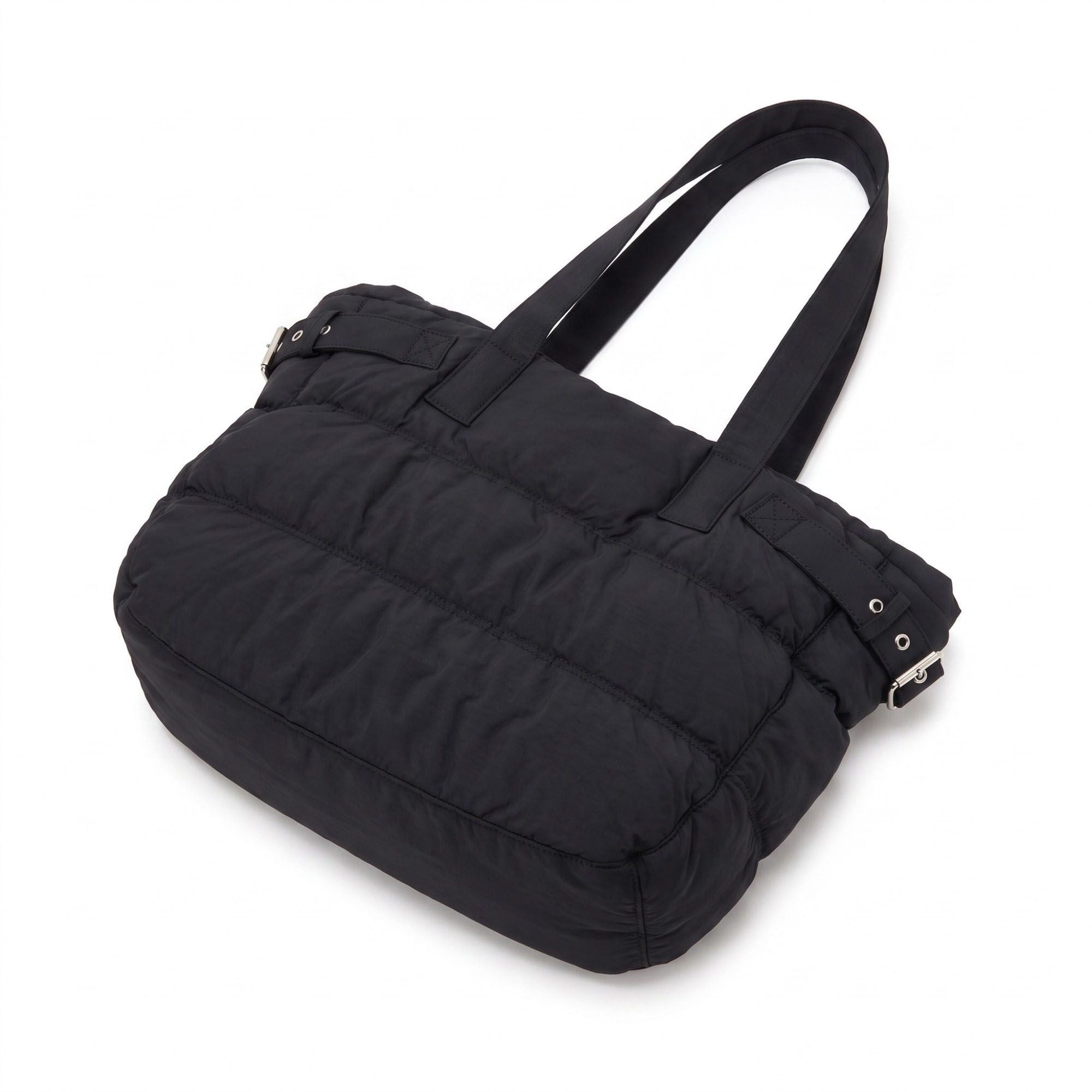 Oversized Puffer Tote Bag with Long Shoulder Straps and Side Buckle Details 13.5x14x4.5in