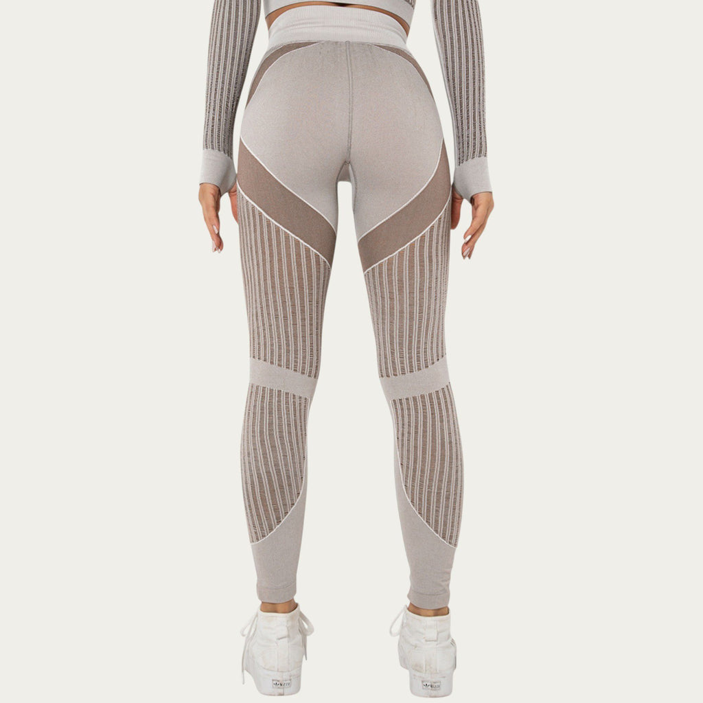 Anna-Kaci Active Women's Seamless Patterned Leggings with Ribbed Details and Contouring Panels