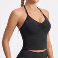 Ruched V Neck Halter Cropped Active Tank Top Fitted Workout Shirt for Yoga Dance
