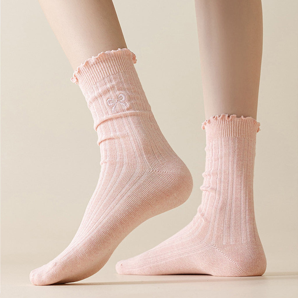 Anna-Kaci Women's Summer Ribbed Ankle Socks with Bow Embroidery Casual 5Pk