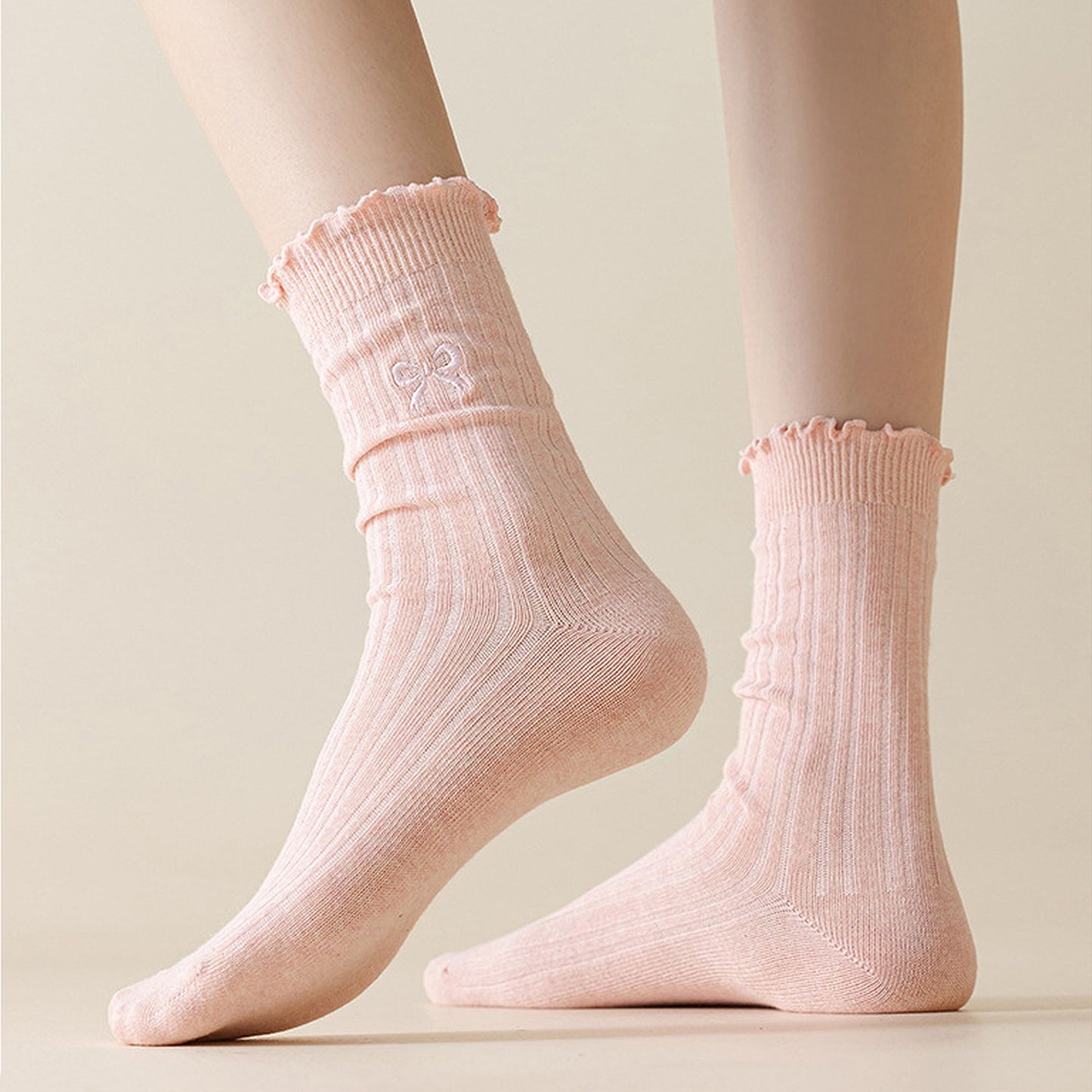 Anna-Kaci Women's Summer Ribbed Ankle Socks with Bow Embroidery Casual 5Pk