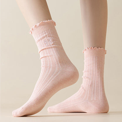 Anna-Kaci Women's Summer Ribbed Ankle Socks with Bow Embroidery Casual 5Pk