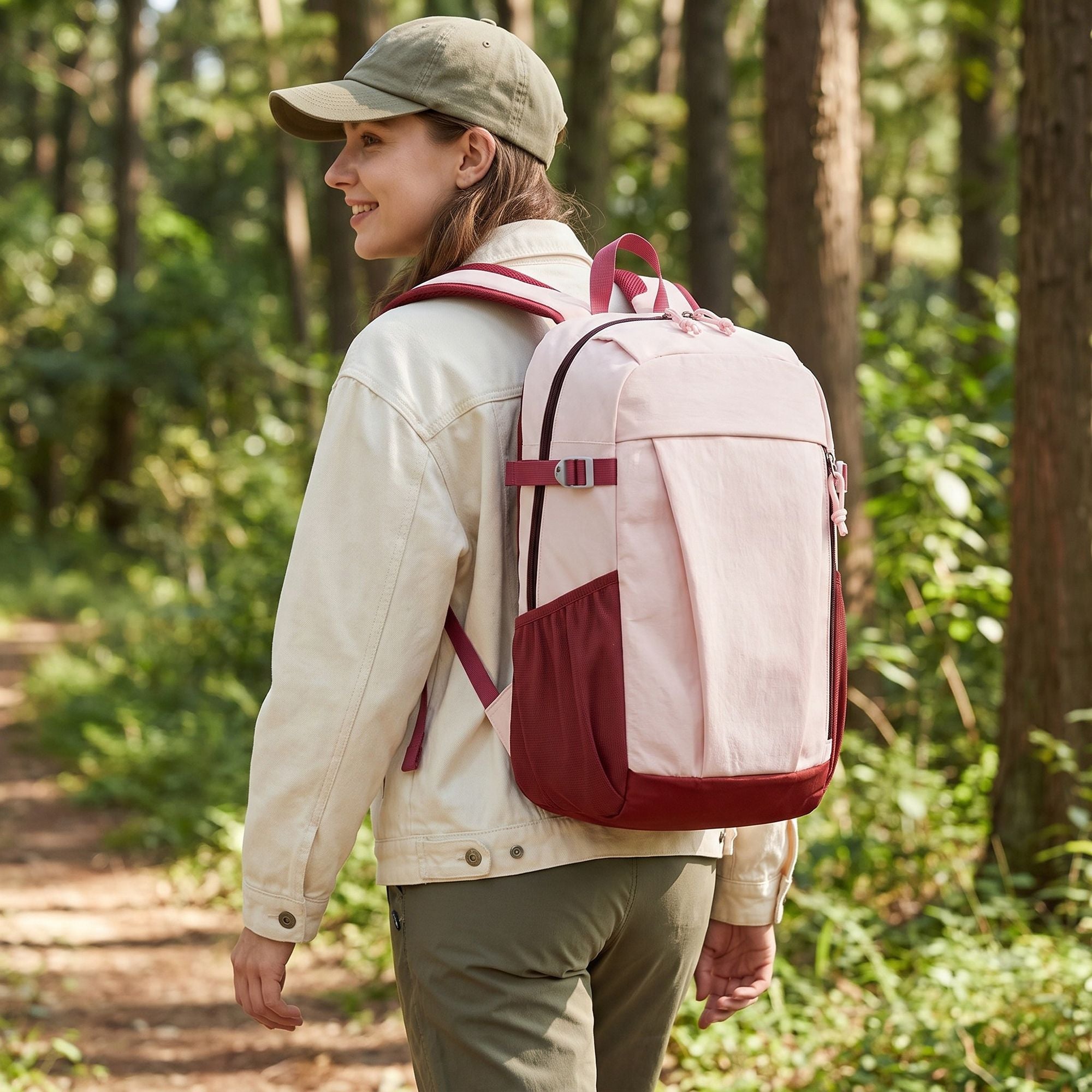 Everyday Backpack with Front Zip Pocket Side Mesh Pockets Padded Straps Top Hle