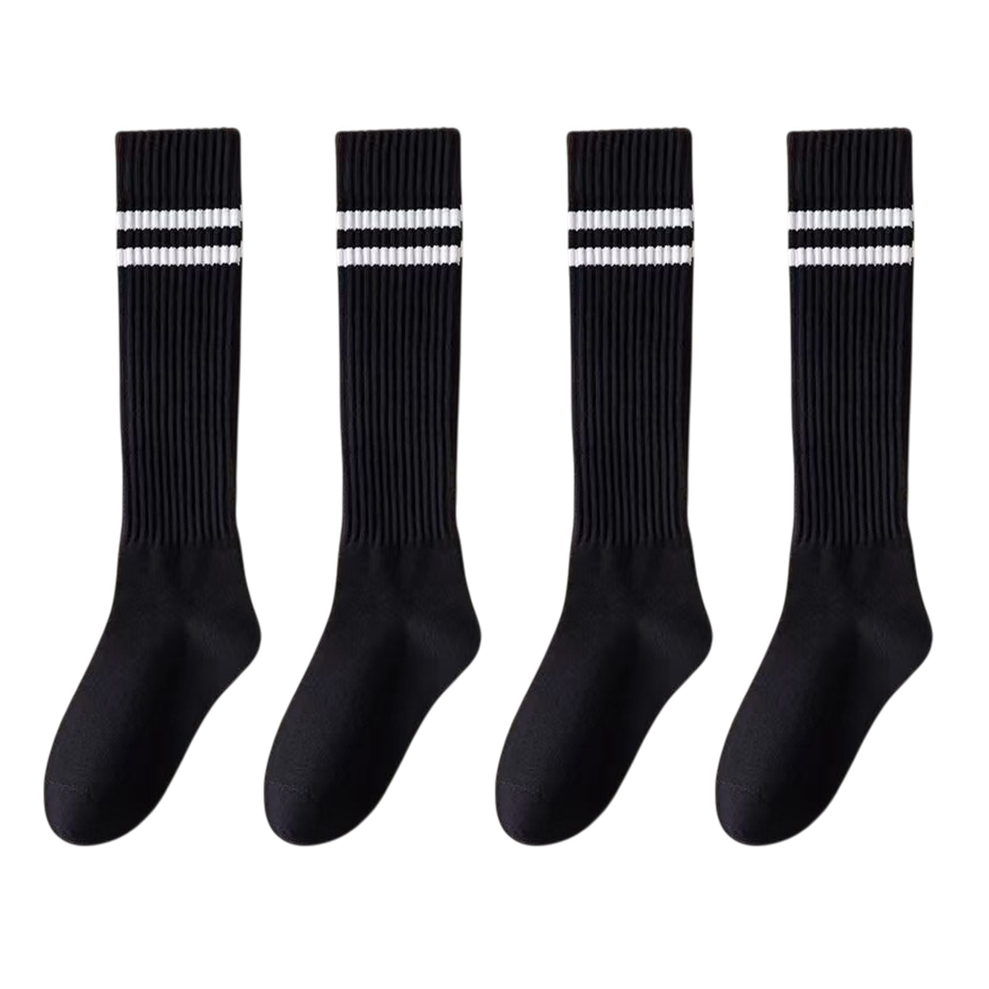 Anna-Kaci Women's 4-Pair Set Ribbed Knee-High Socks with Striped Detail Slim Fit Stretch Design for Casual Outfits